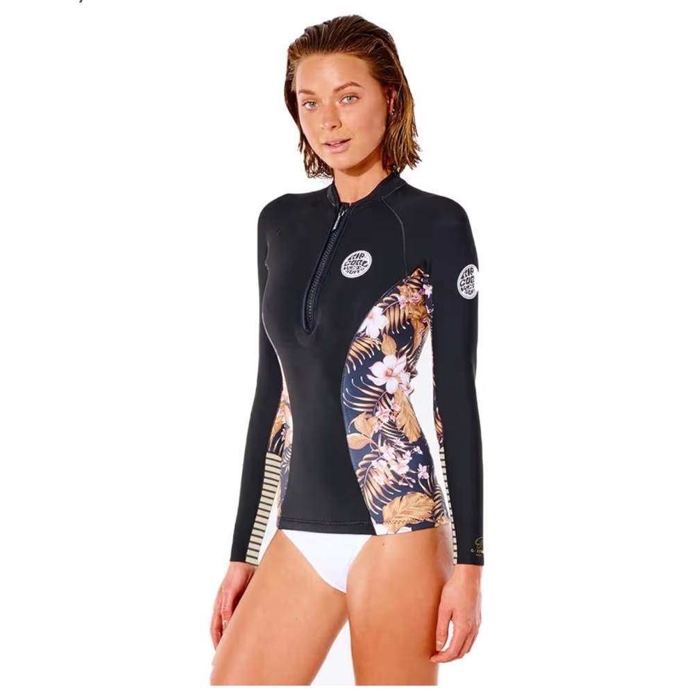 Rip Curl Black and Gold Women's Swim Top